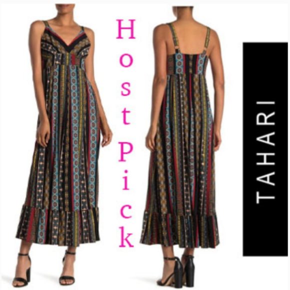 T Tahari Dresses & Skirts - T. Tahari Tile Strip Print Maxi Dress NWT